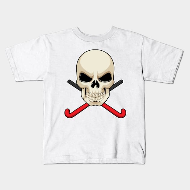 Skull at Hockey with Hockey bat Kids T-Shirt by Markus Schnabel